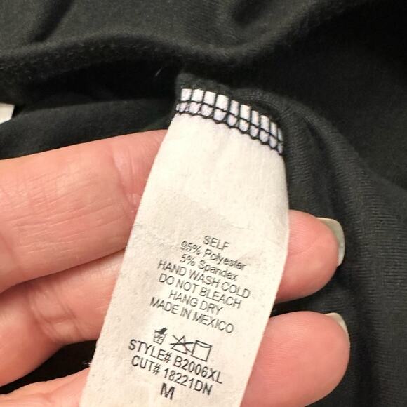 Elegant Black One-Shoulder Lace Sleeve Black Thong Bodysuit Medium Going Out Top - Picture 6 of 6